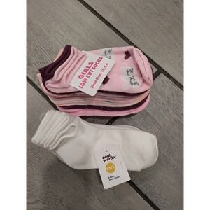 18 Pairs Girls Low Cut and Ankle Socks Pink Purple White Shoe Size 10.5-4 XS/S